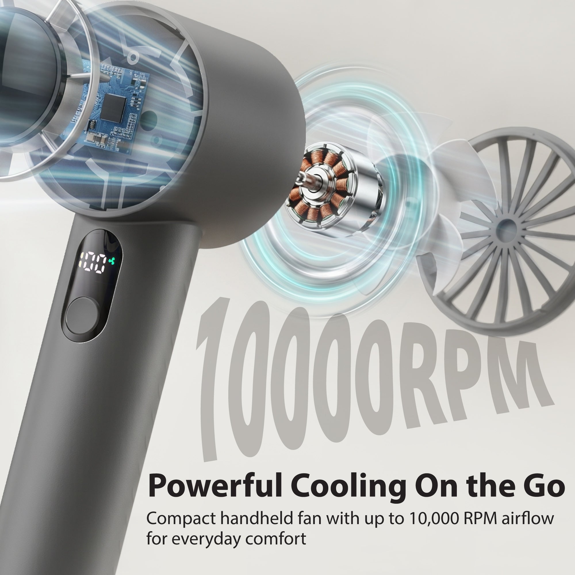 Portable Handheld Turbo Fan, 10000 RPM Rechargeable Mini Fan