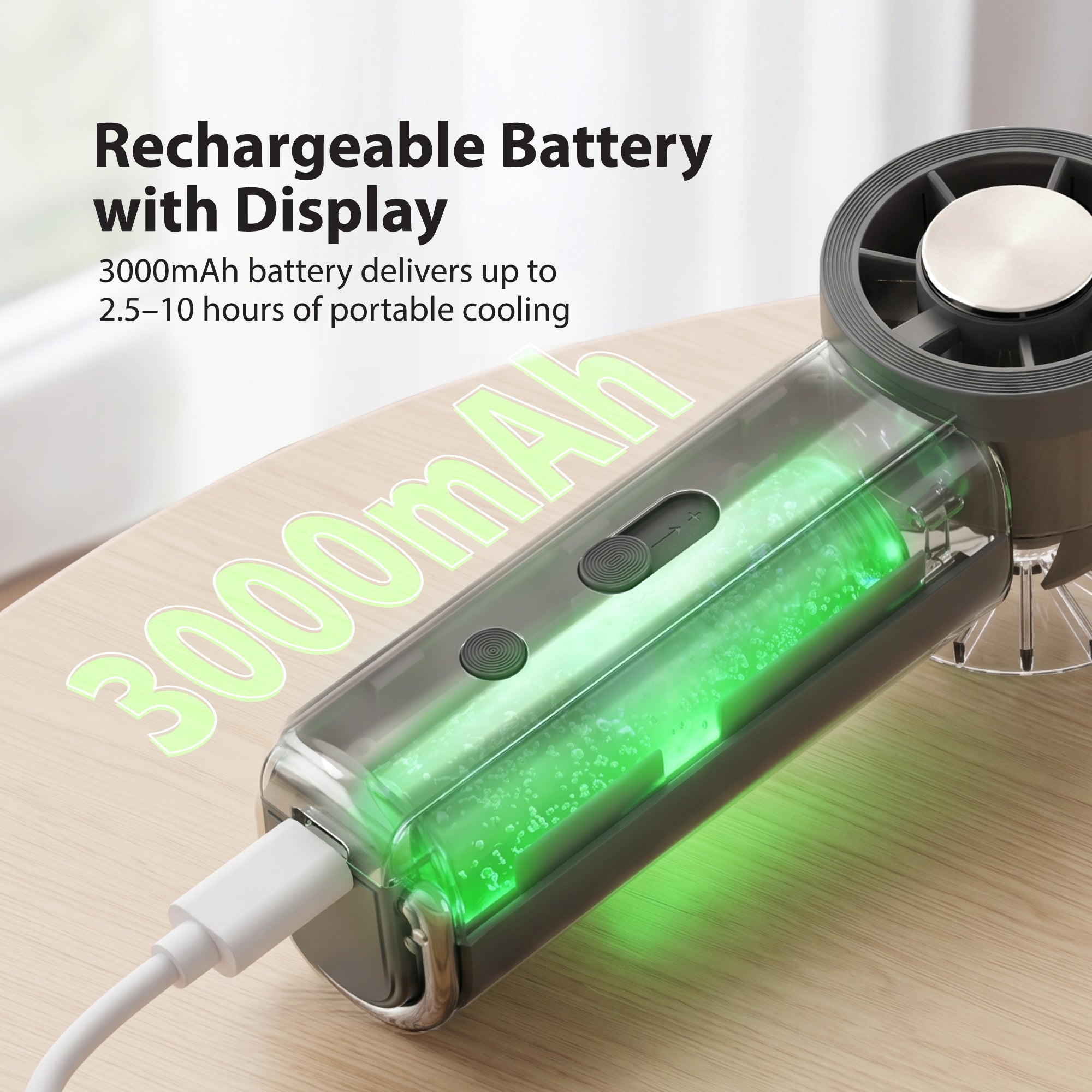 Mini Ice Cooling Fan, 100 Speed Handheld Portable Rechargeable Fan