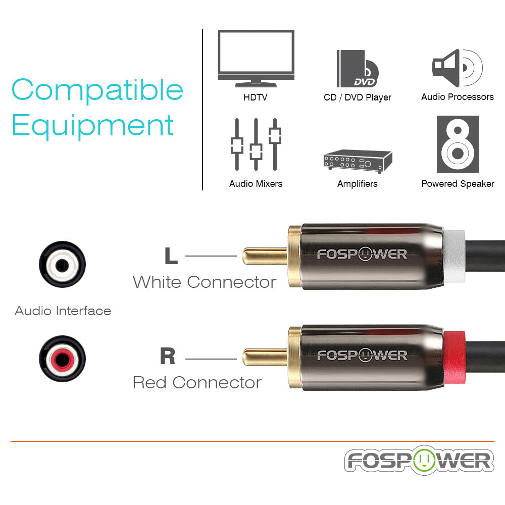 1RCA to 2RCA Stereo Gold Plated Male to Male Audio Cable
