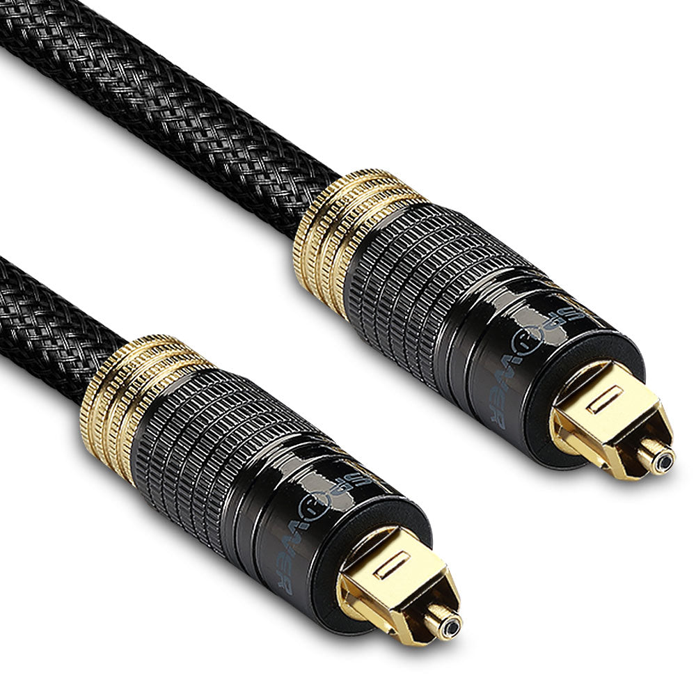 Toslink Digital Optical Braided Gold Plated Male to Male Cable - 2 Pack
