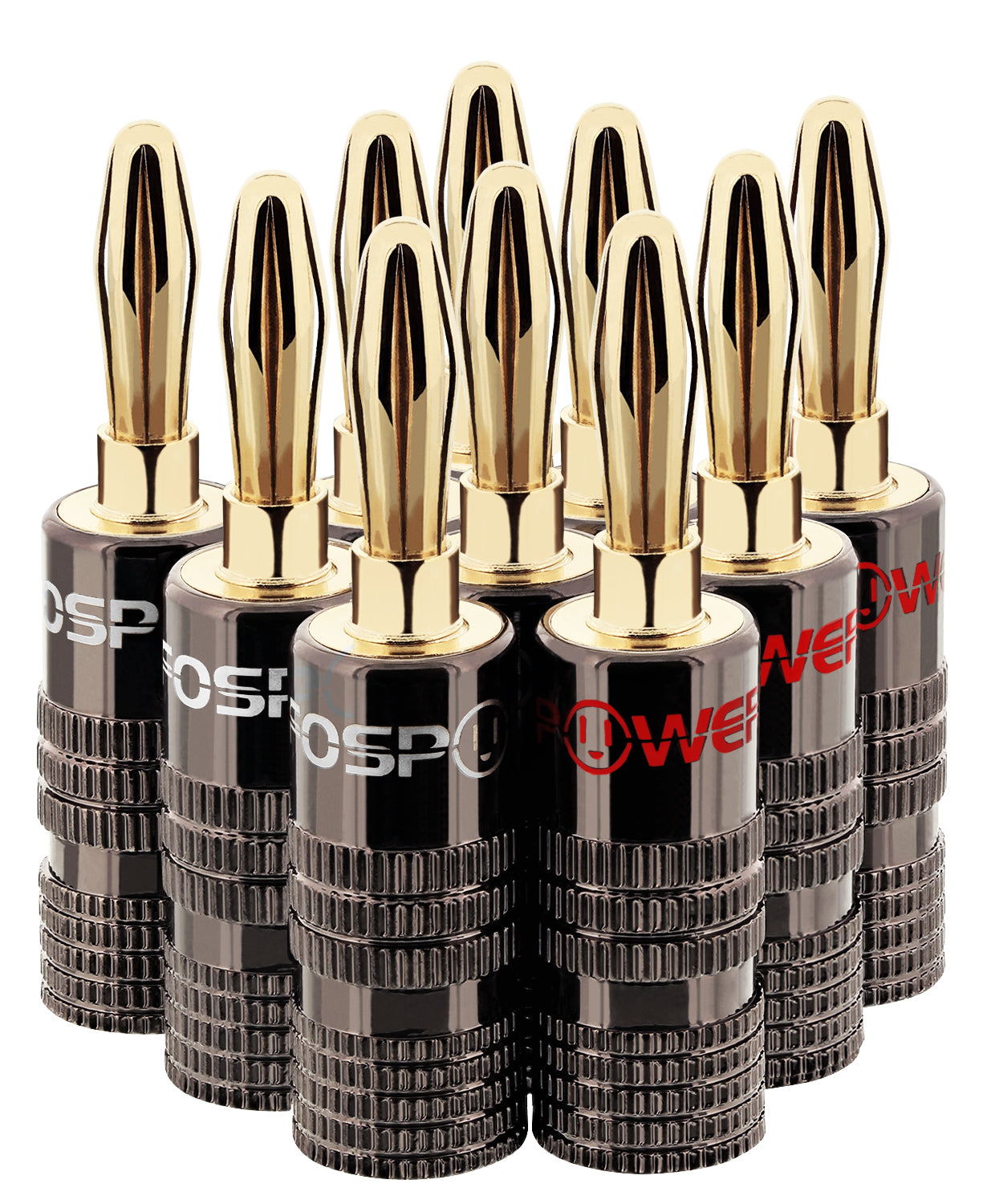 Dual Screw Closed Type Gold Plated Banana Plugs for Speaker Wire - 10 Pack