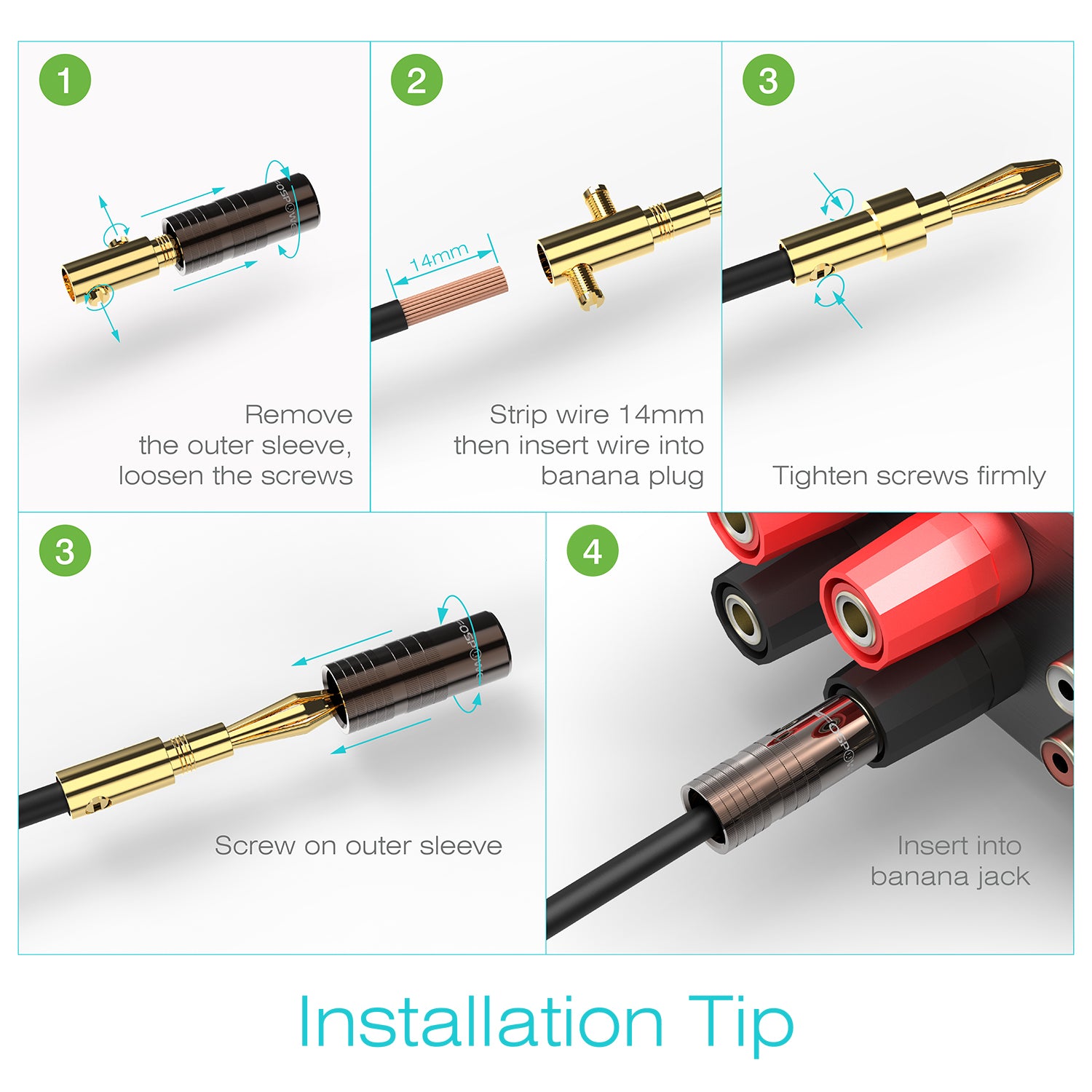 Dual Screw Closed Type Gold Plated Banana Plugs for Speaker Wire - 10 Pack
