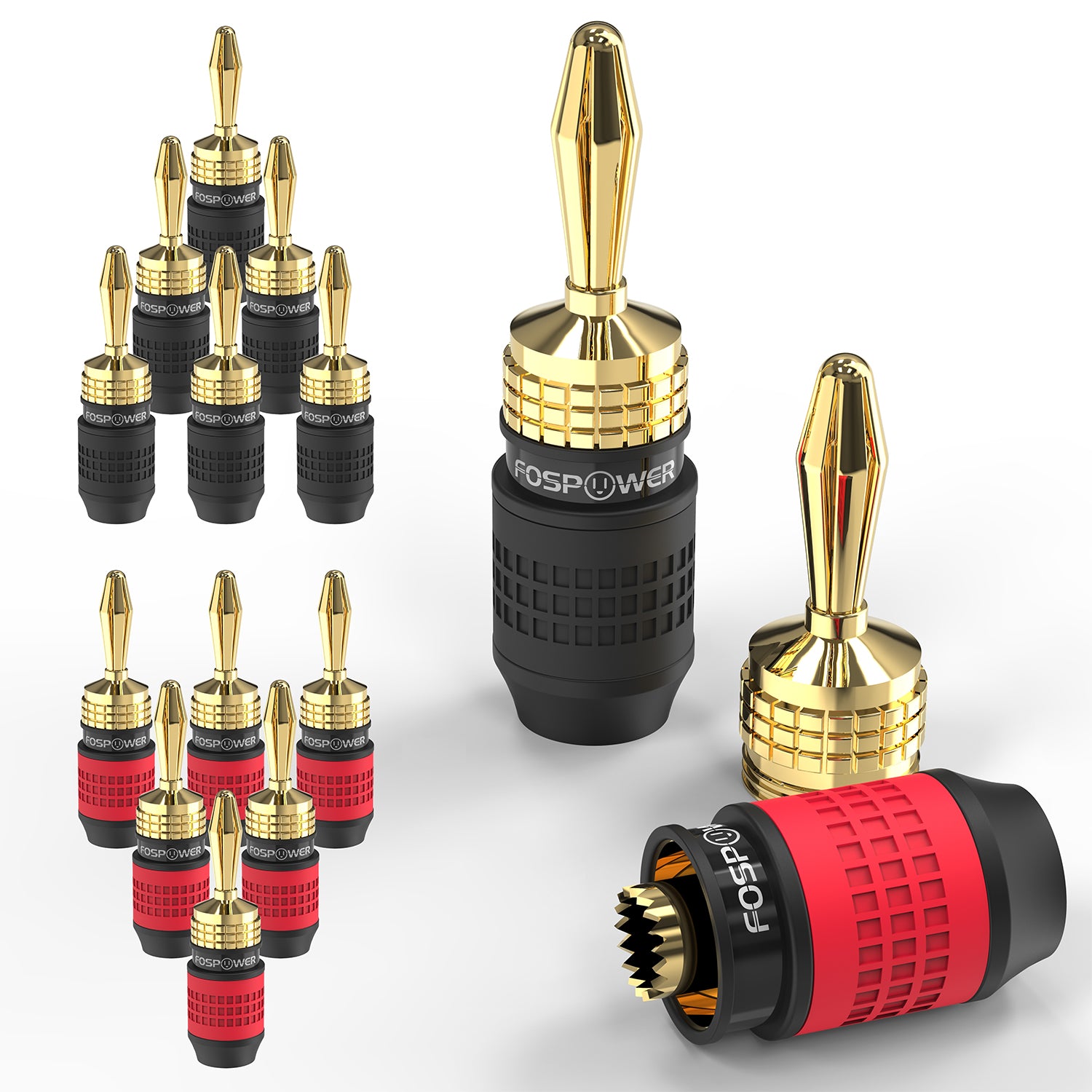 Screwless Type Gold Plated Deadbolt Banana Plugs for Speaker Wire