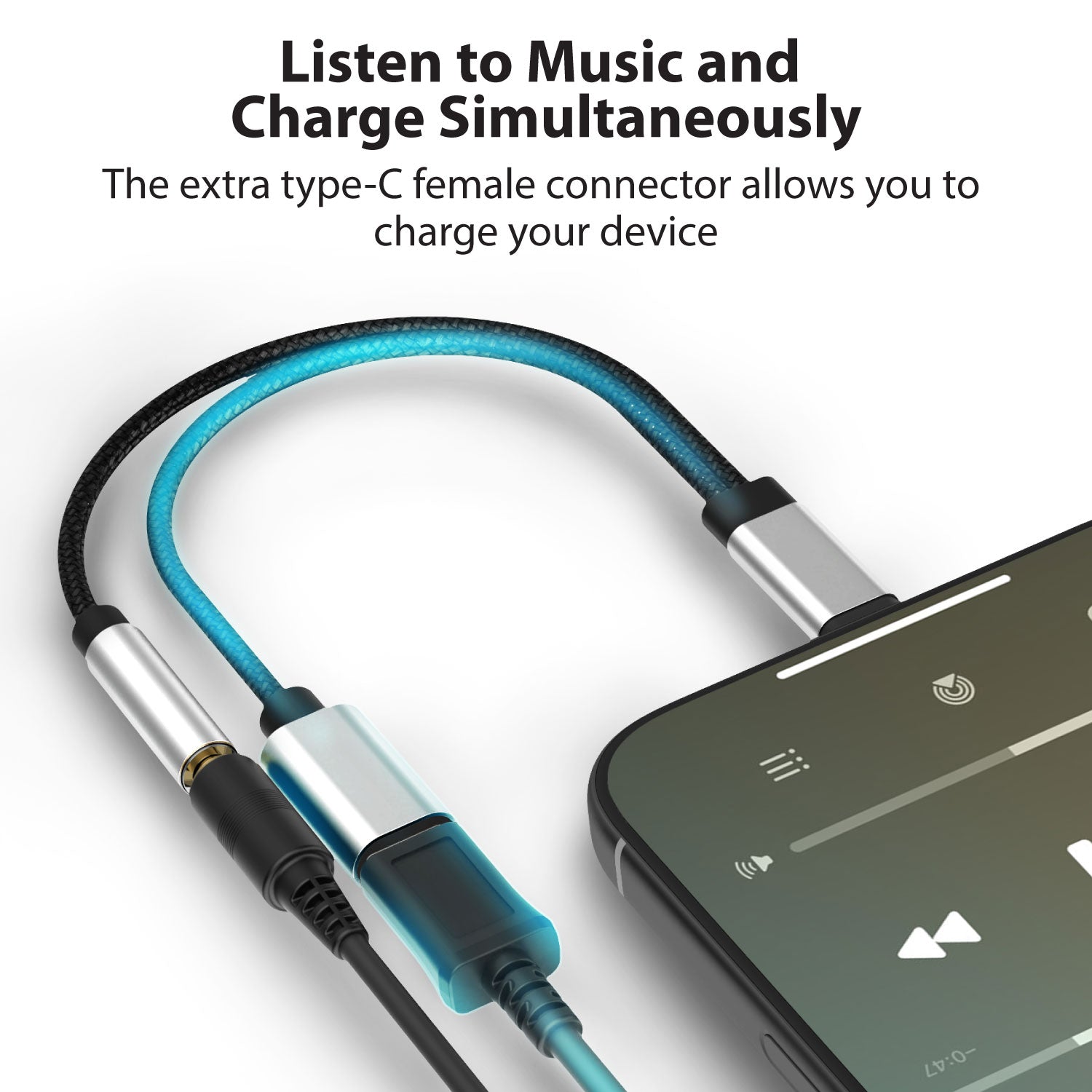 USB-C to 3.5mm Audio & USB-C Aux Dongle Male to Female Adapter