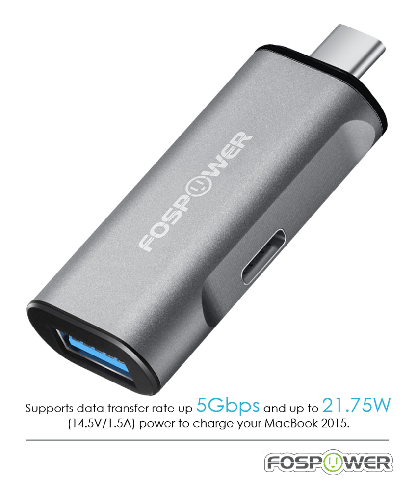 USB-C Male to USB-C and USB-A Female Data Sync and Charge Adapter