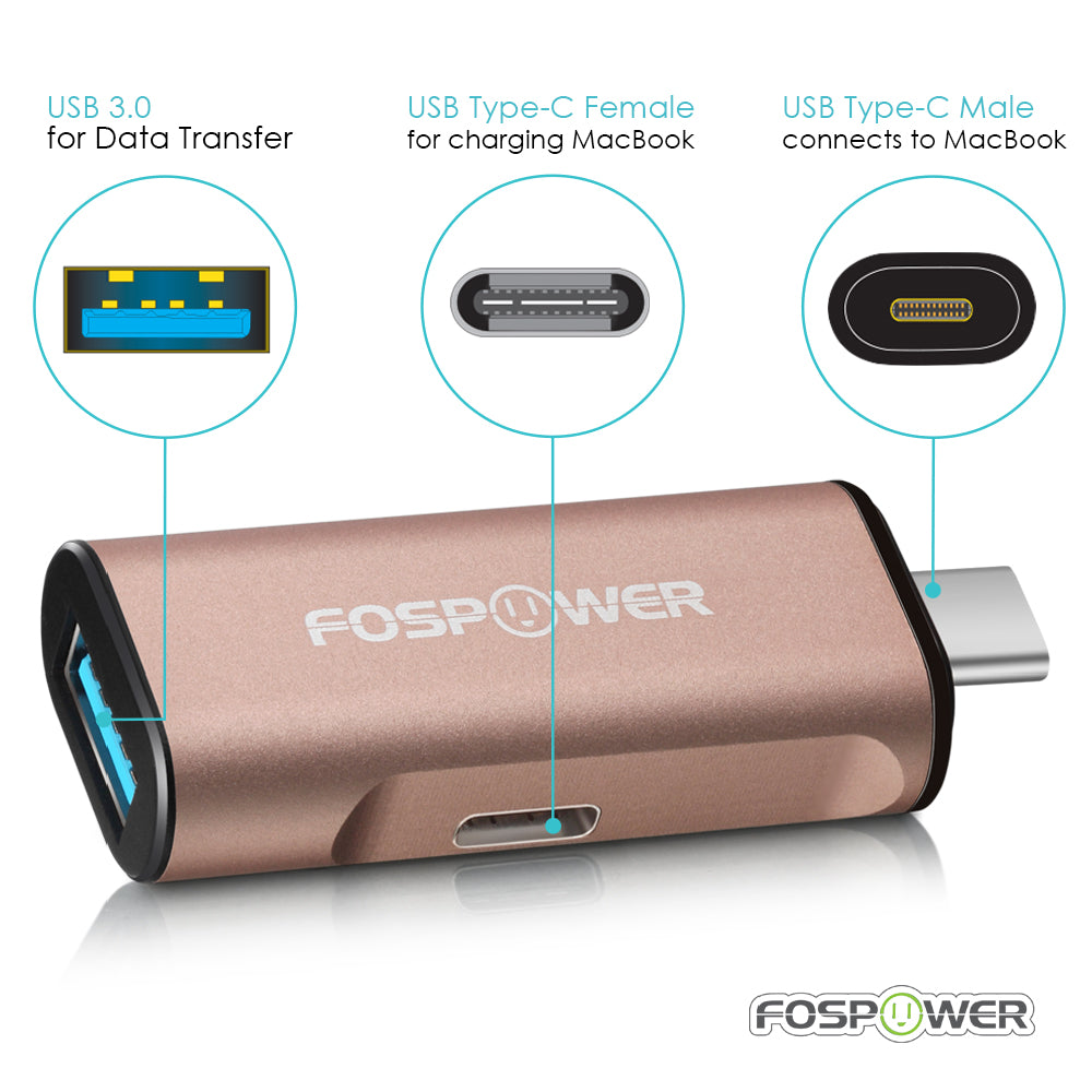USB-C Male to USB-C and USB-A Female Data Sync and Charge Adapter