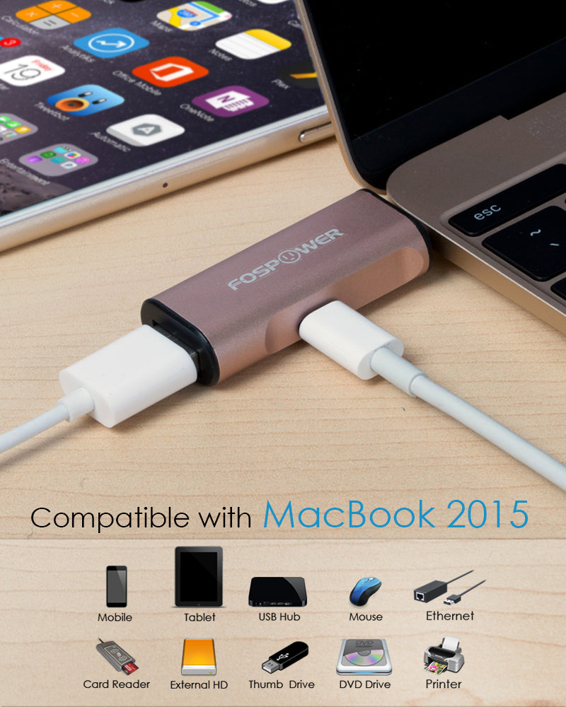 USB-C Male to USB-C and USB-A Female Data Sync and Charge Adapter