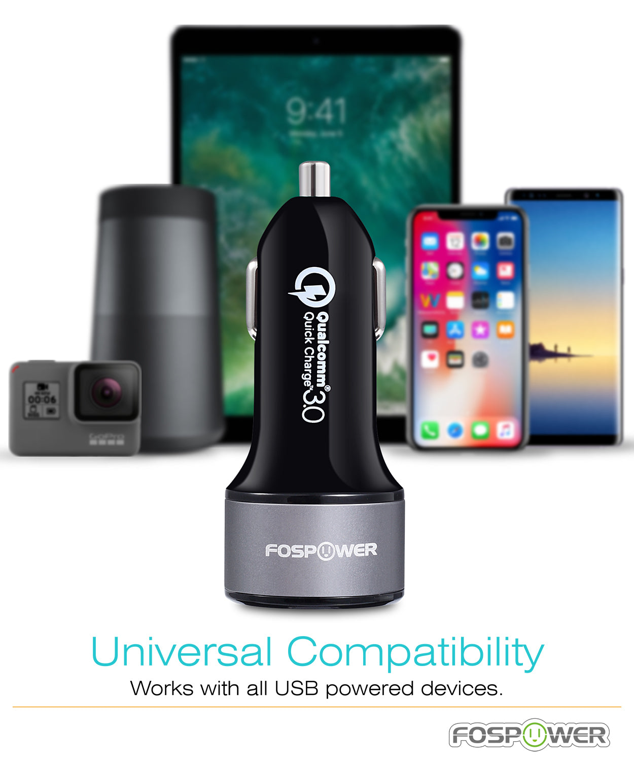 2 Port USB Qualcomm Quick Charge 3.0 LED Compact Car Charger