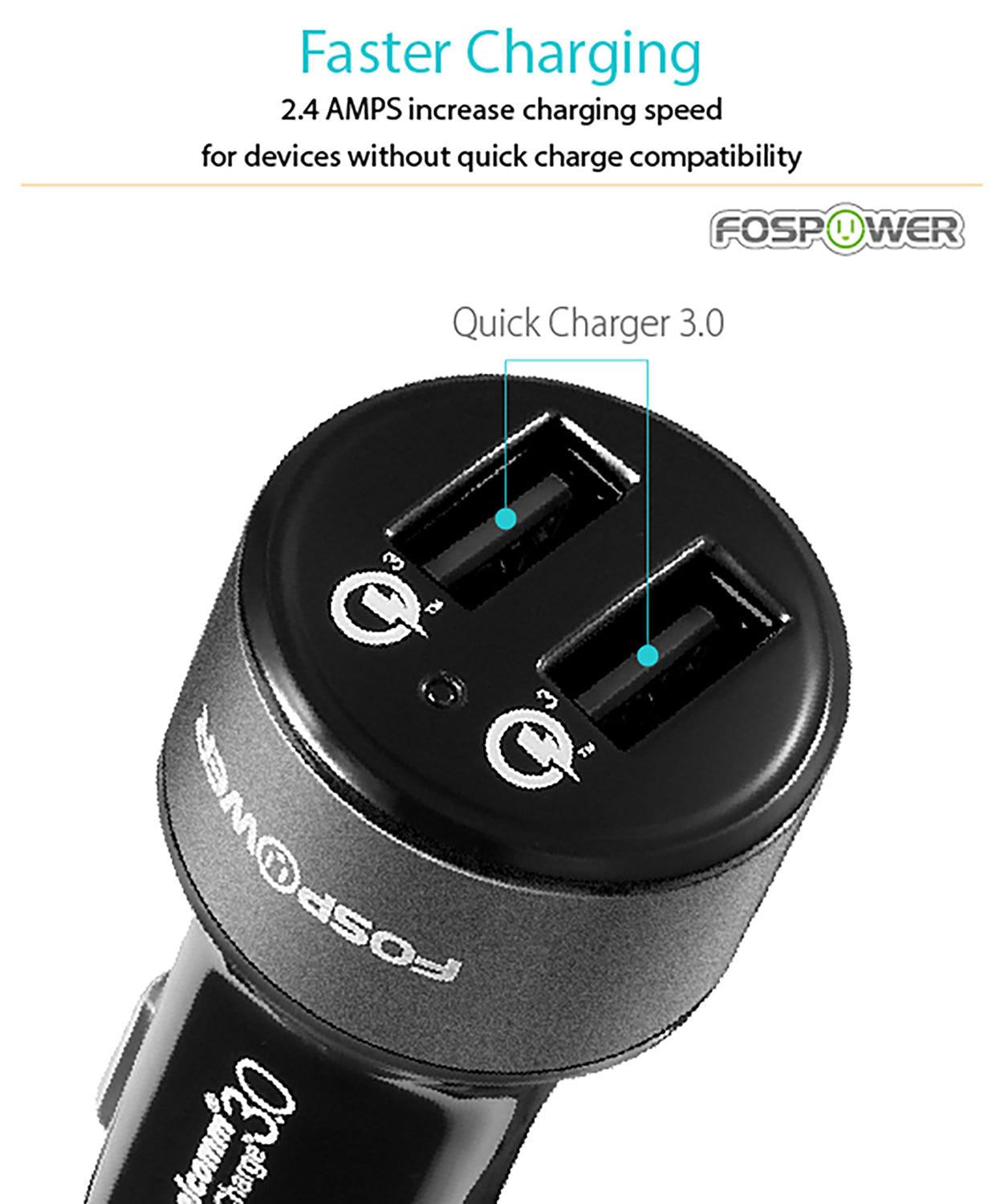 2 Port USB Qualcomm Quick Charge 3.0 LED Compact Car Charger
