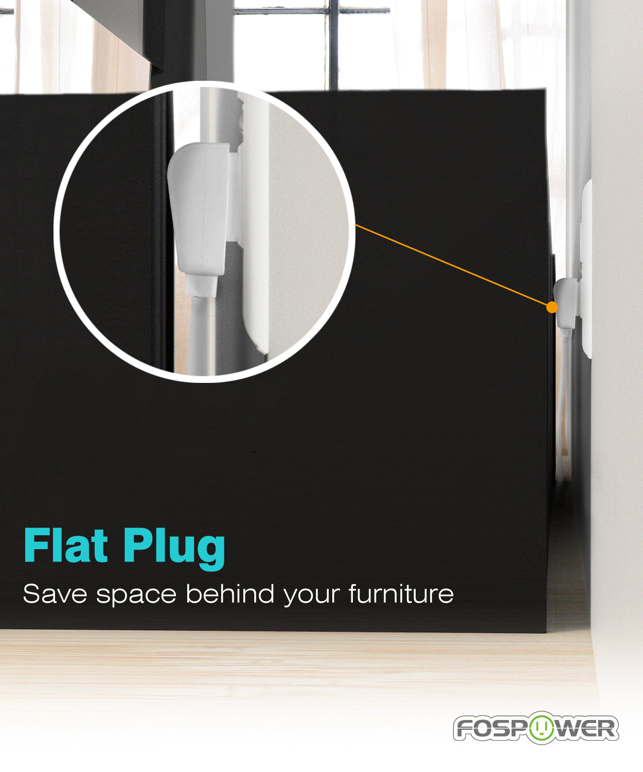 3FT Power Strip Indoor Extension Cord with 3-Outlet and Flat Plug