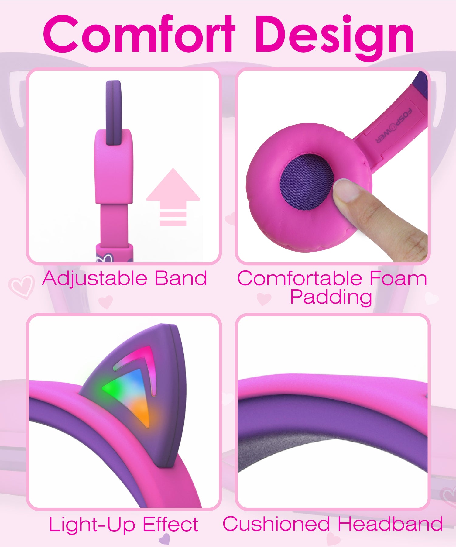 3.5mm On-Ear Stereo Headphones with Light Up Cat Ears for Kids
