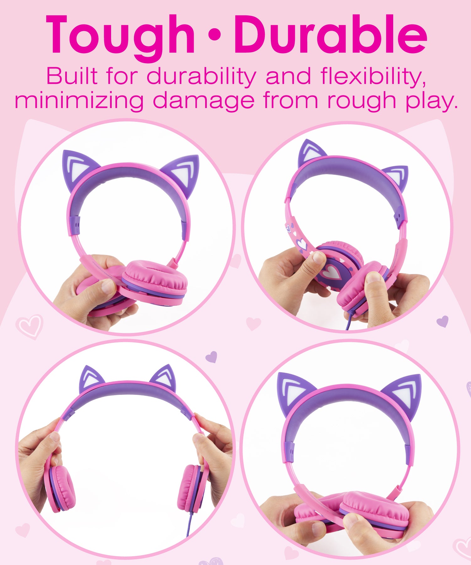 3.5mm On-Ear Stereo Headphones with Light Up Cat Ears for Kids