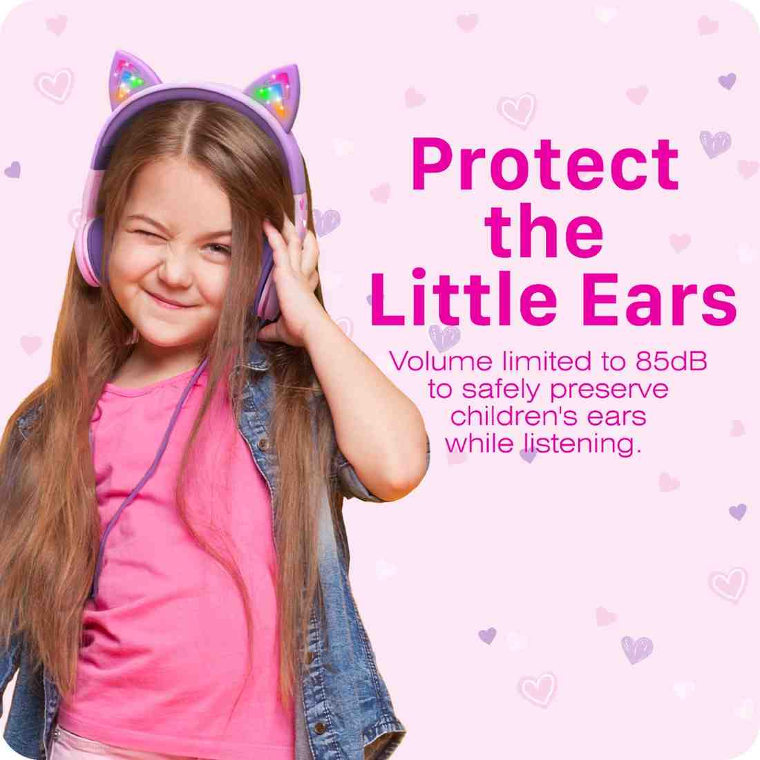 3.5mm On-Ear Stereo Headphones with Light Up Cat Ears for Kids