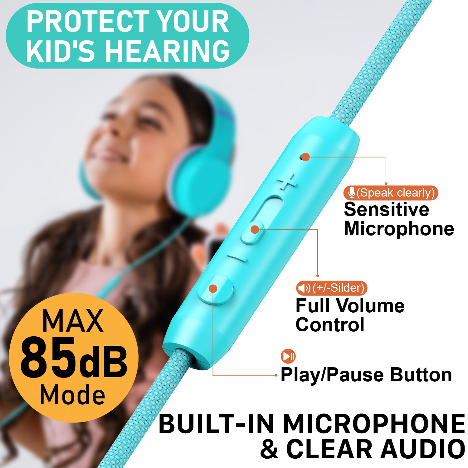 3.5mm On-Ear Stereo Foldable Headphones with Microphone for Kids