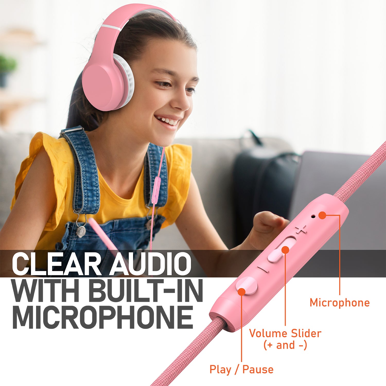 3.5mm On-Ear Stereo Foldable Headphones with Microphone for Kids