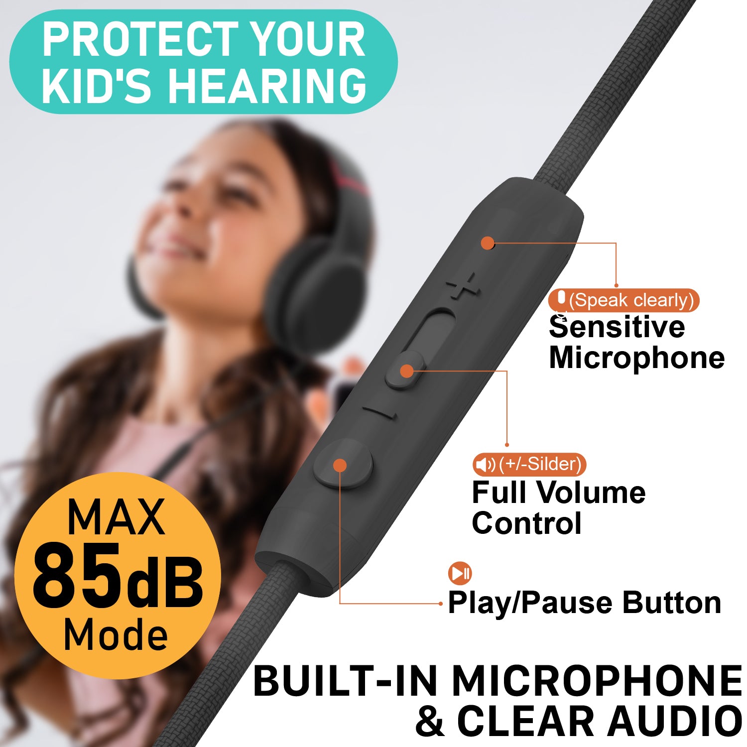 3.5mm On-Ear Stereo Foldable Headphones with Microphone for Kids