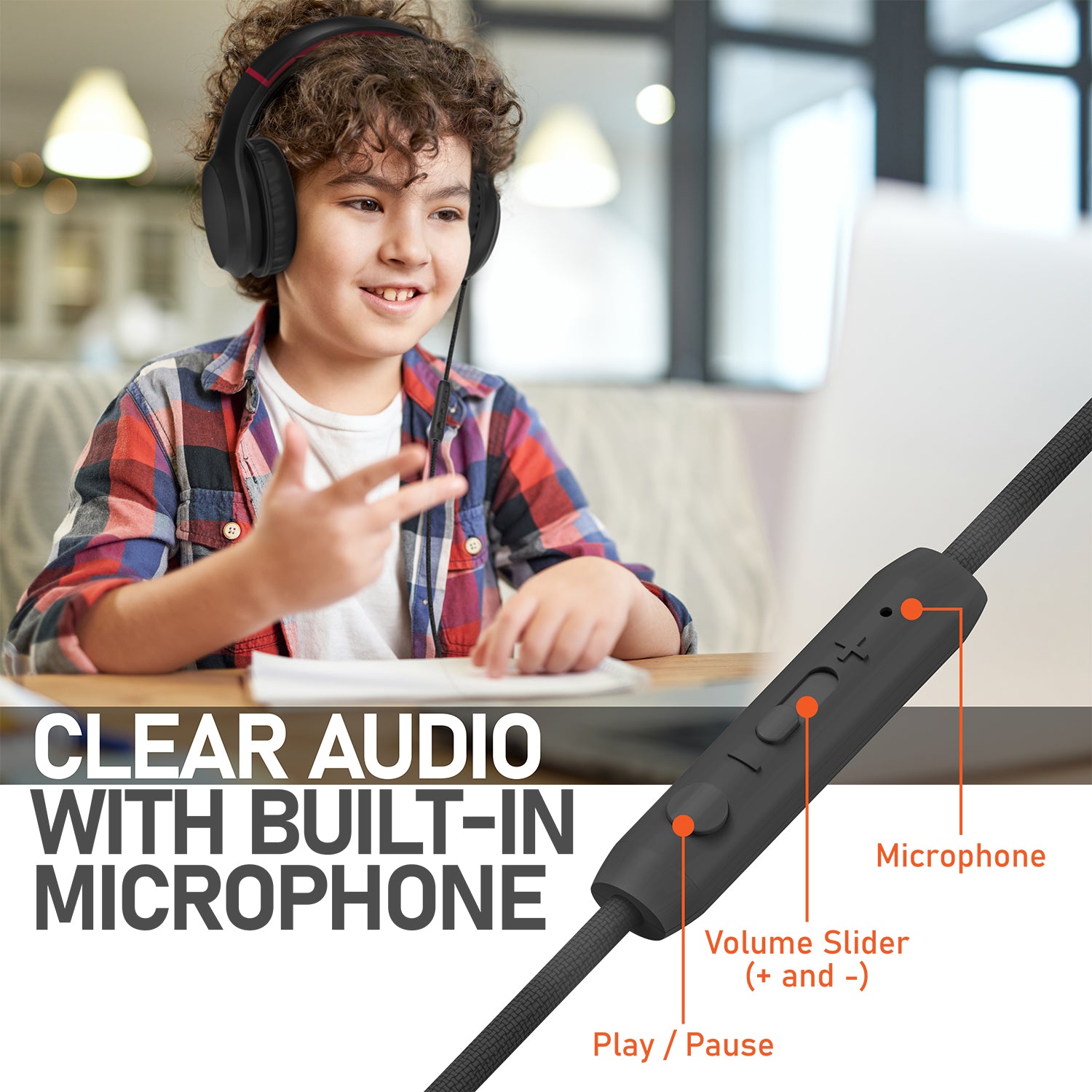 3.5mm On-Ear Stereo Foldable Headphones with Microphone for Kids