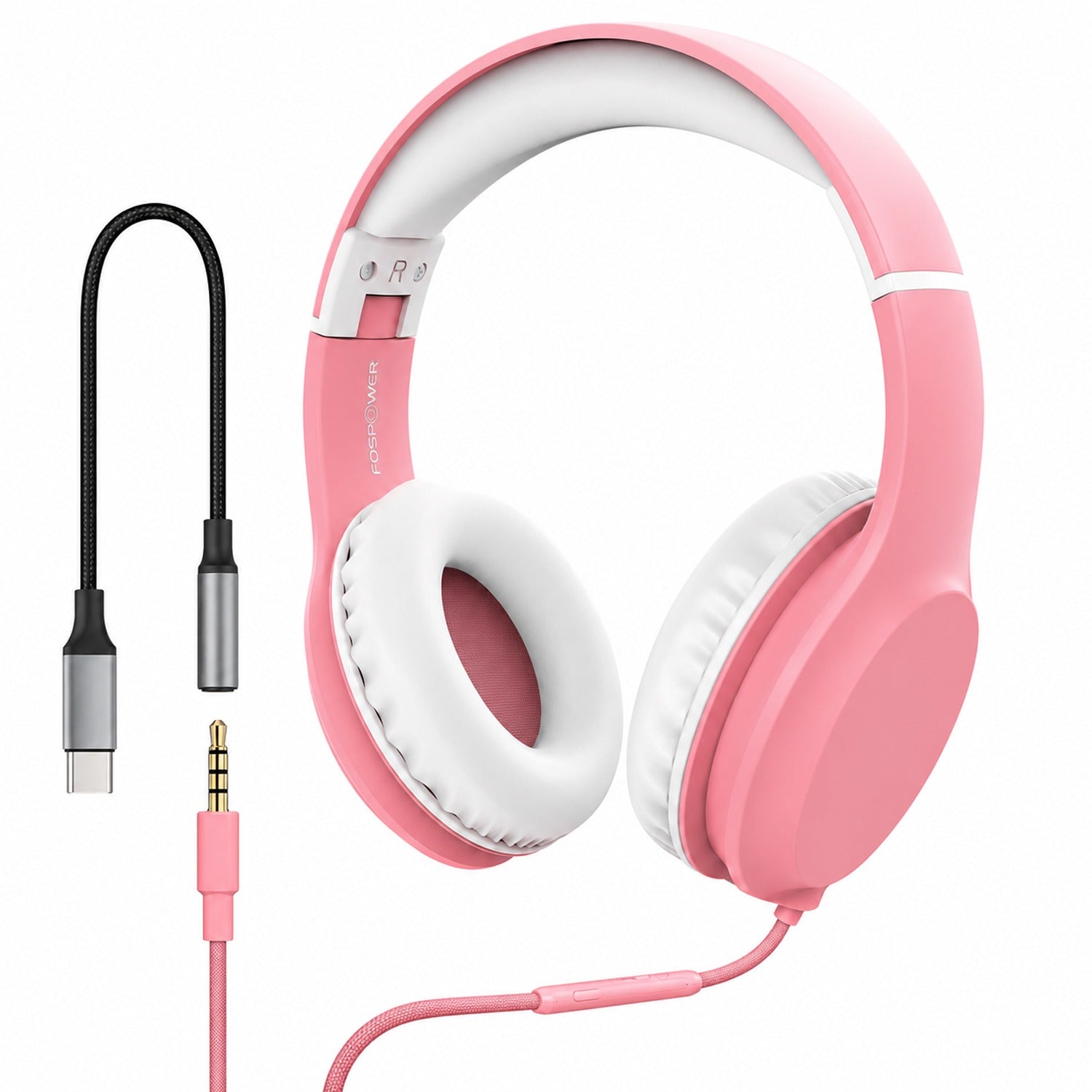 Kids Wired Headphones with Mic, USB-C Adapter for School, 85dB