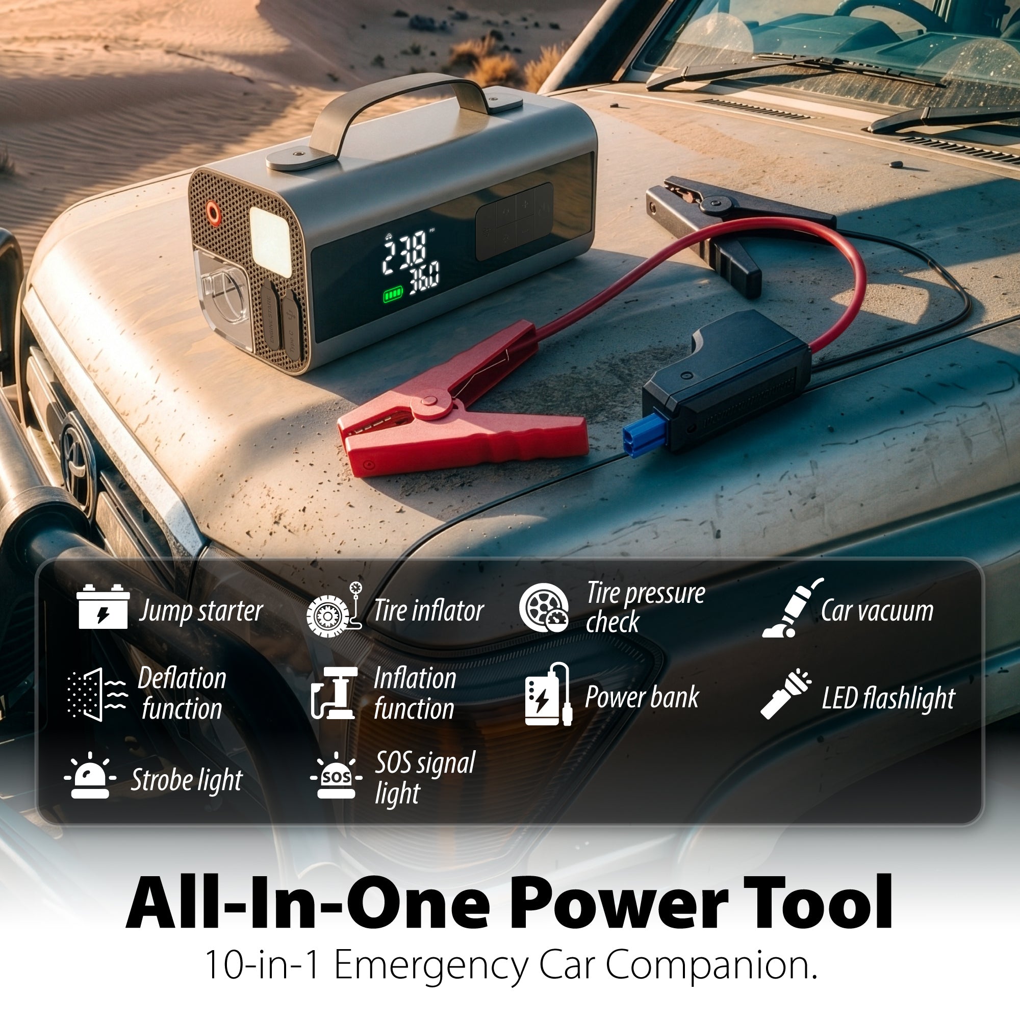 10-in-1 Portable Car Jump Starter and Tire Inflator