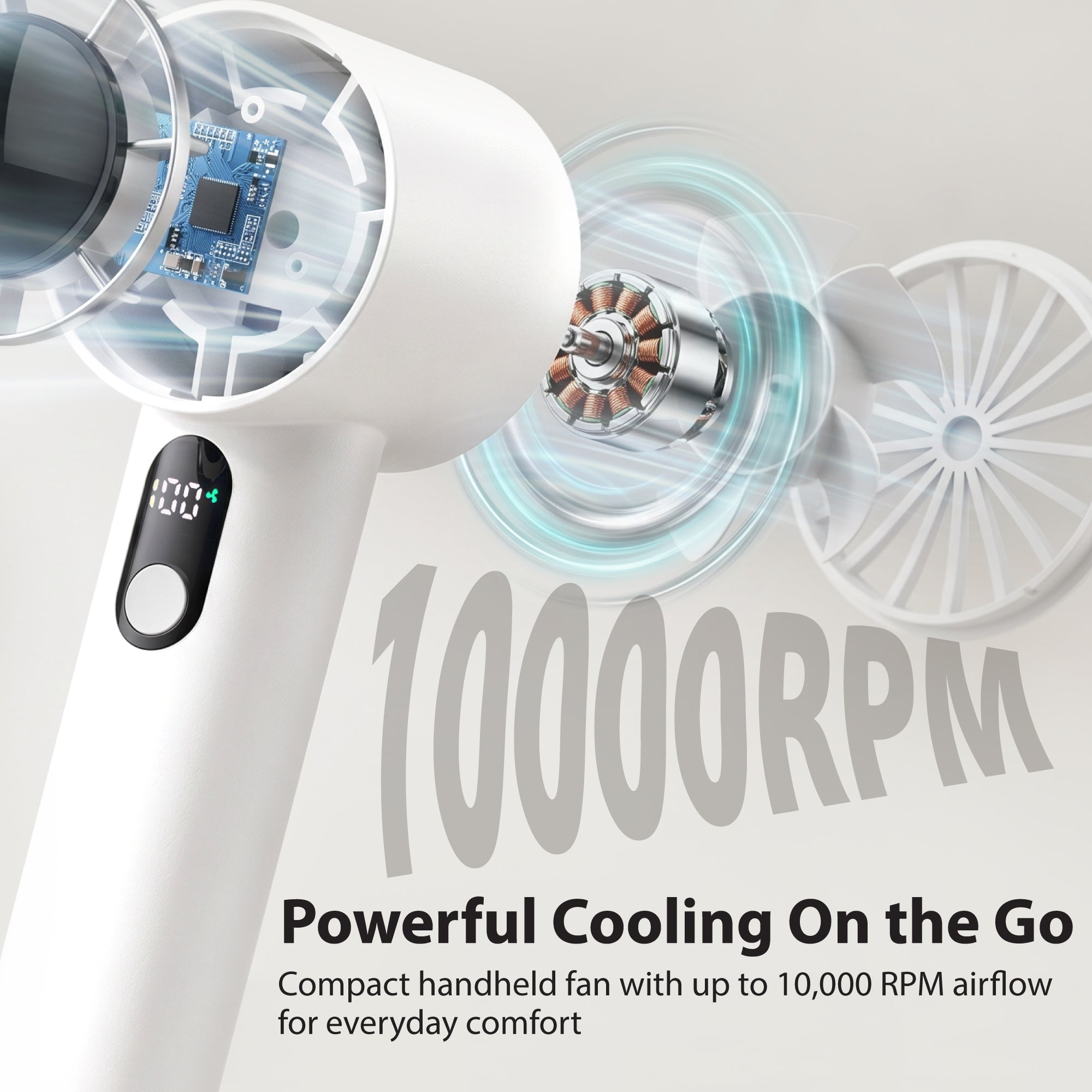 Portable Handheld Turbo Fan, 10000 RPM Rechargeable Mini Fan