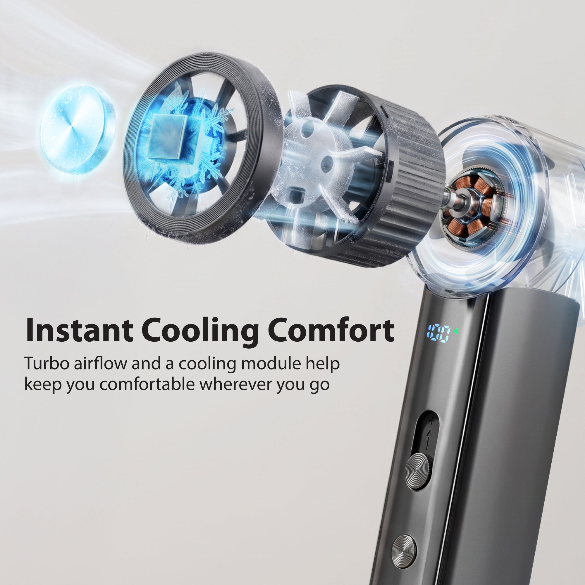 Mini Ice Cooling Fan, 100 Speed Handheld Portable Rechargeable Fan