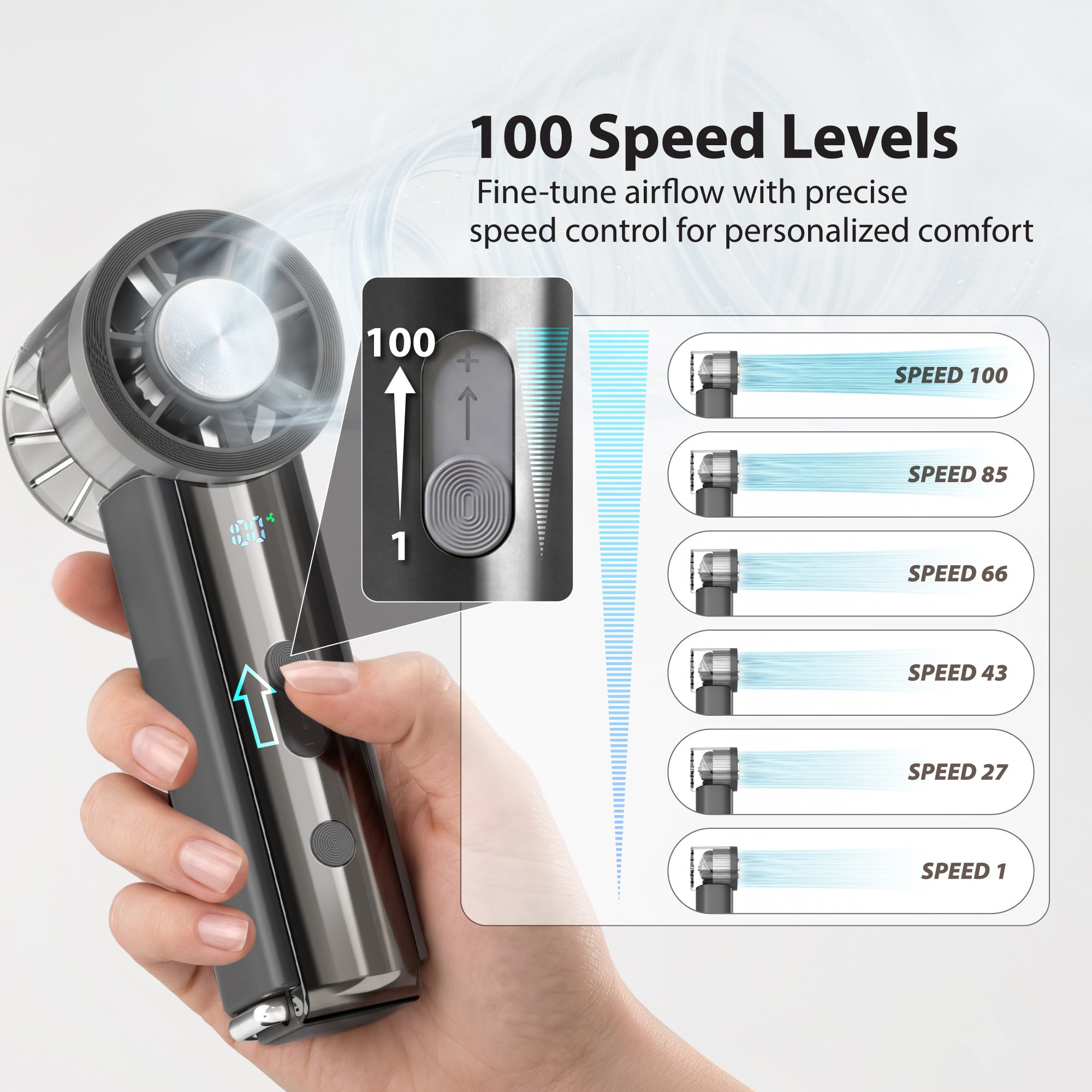 Mini Ice Cooling Fan, 100 Speed Handheld Portable Rechargeable Fan