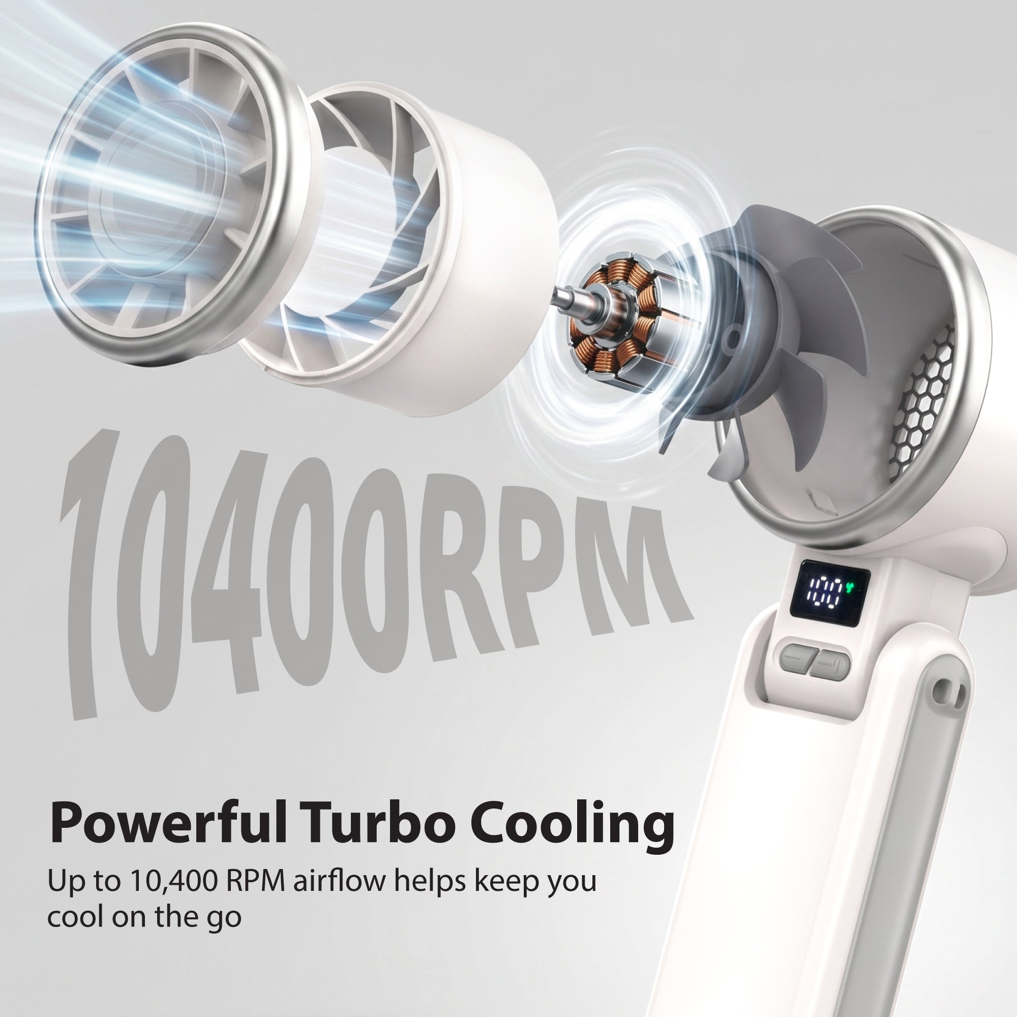 Mini Foldable Turbo Fan, 10400 RPM Rechargeable Portable Fan