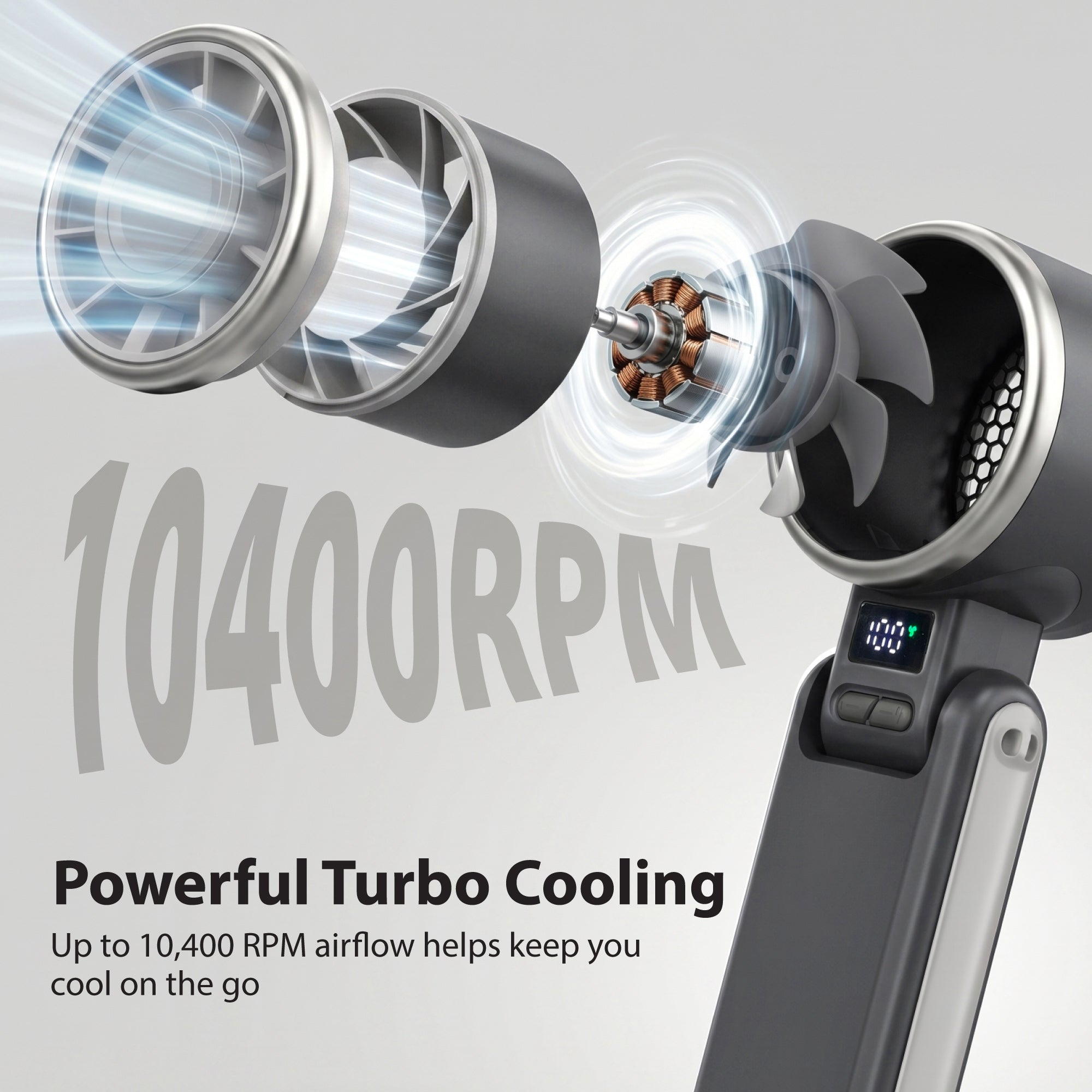 Mini Foldable Turbo Fan, 10400 RPM Rechargeable Portable Fan