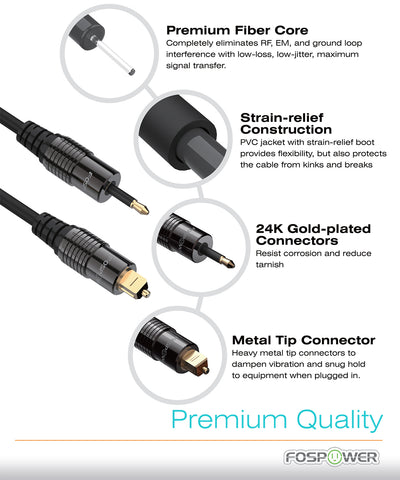 Toslink to Mini Toslink Digital Optical Male to Male Cable