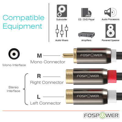 1RCA to 2RCA Stereo Gold Plated Female to Male Audio Cable