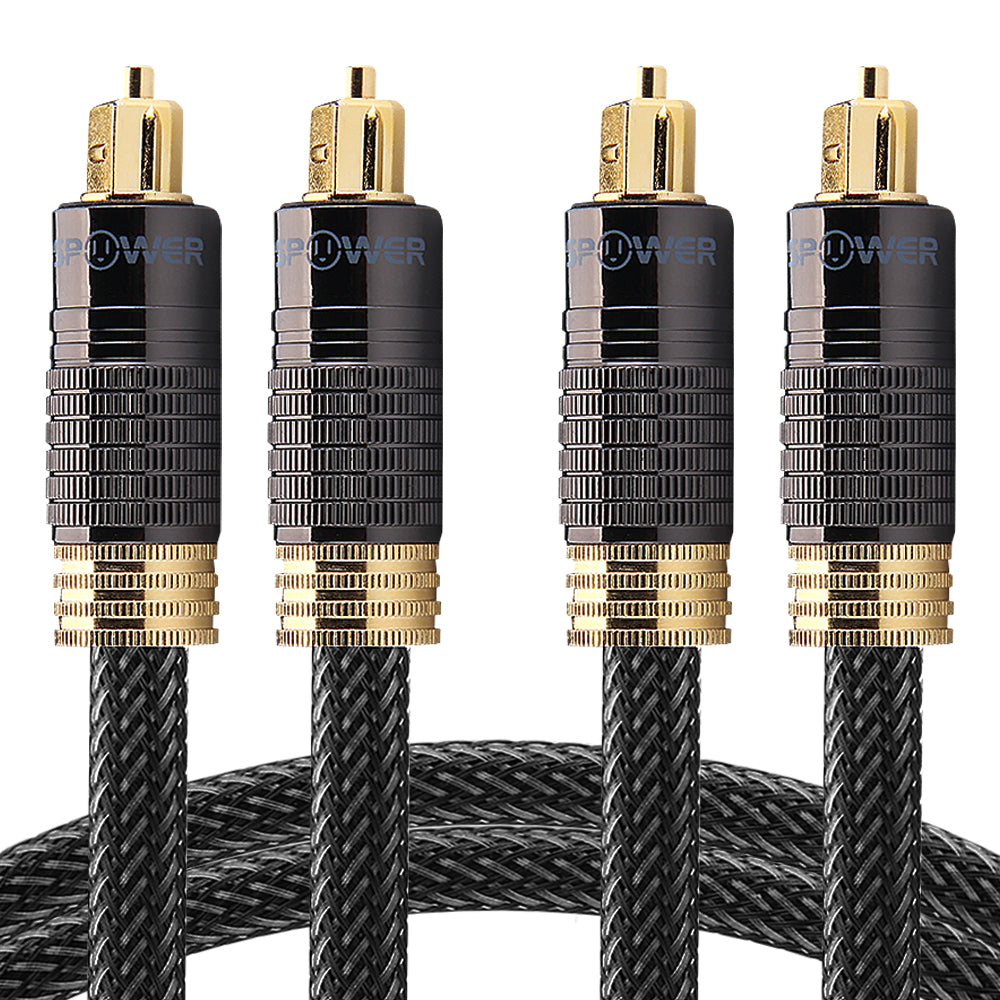 Toslink Digital Optical Braided Gold Plated Male to Male Cable - 2 Pack