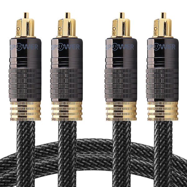 Toslink Digital Optical Braided Gold Plated Male to Male Cable - 2 Pack