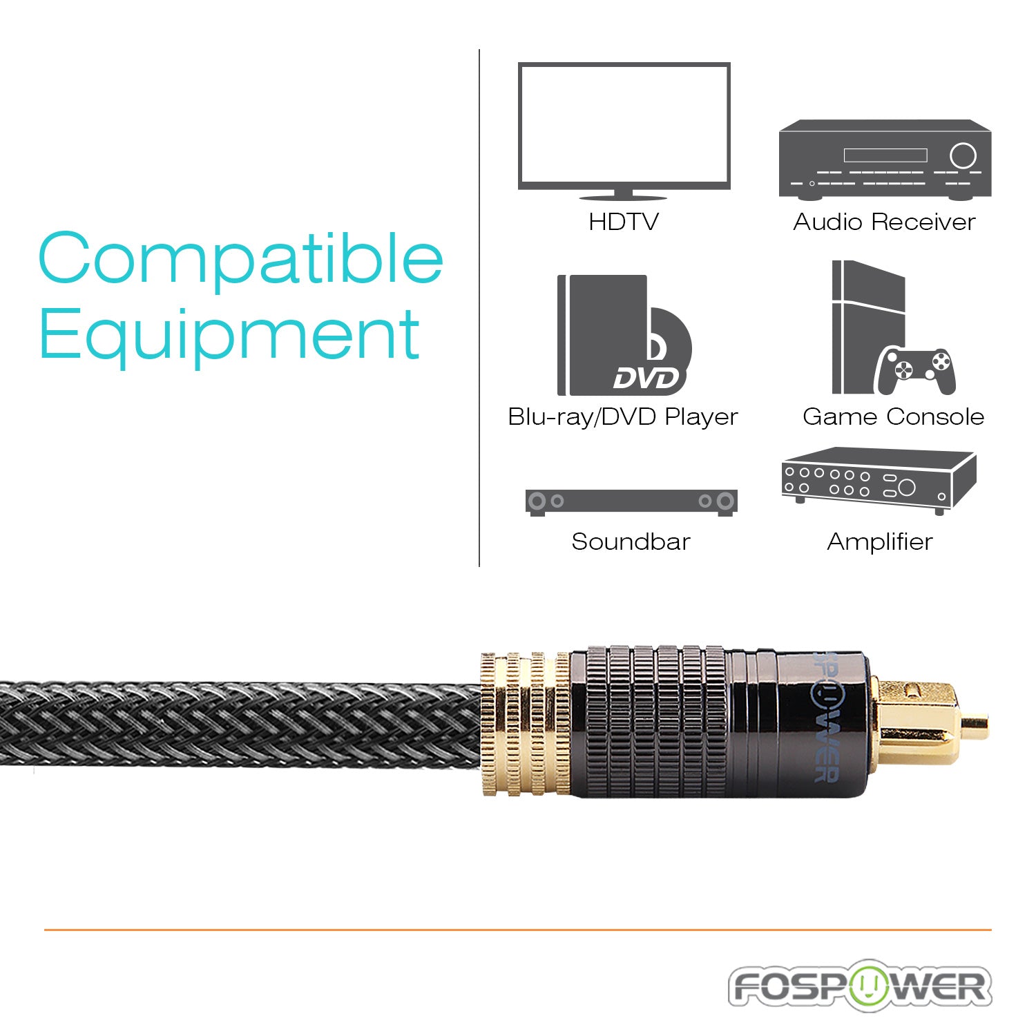 Toslink Digital Optical Braided Gold Plated Male to Male Cable - 2 Pack