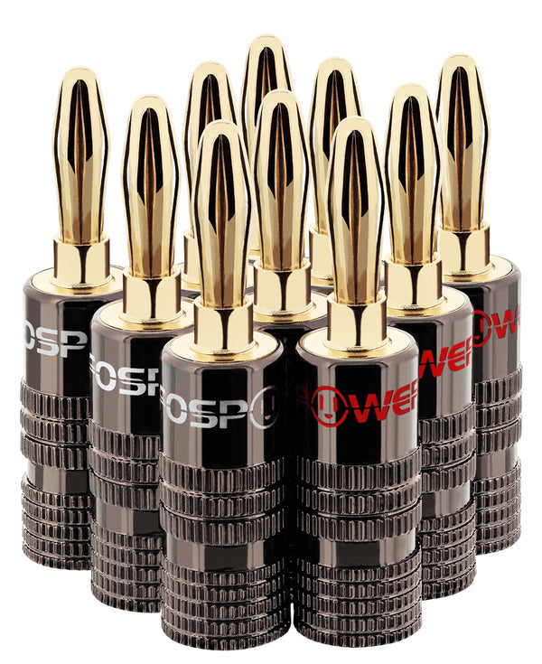 Dual Screw Closed Type Gold Plated Banana Plugs for Speaker Wire - 10 Pack