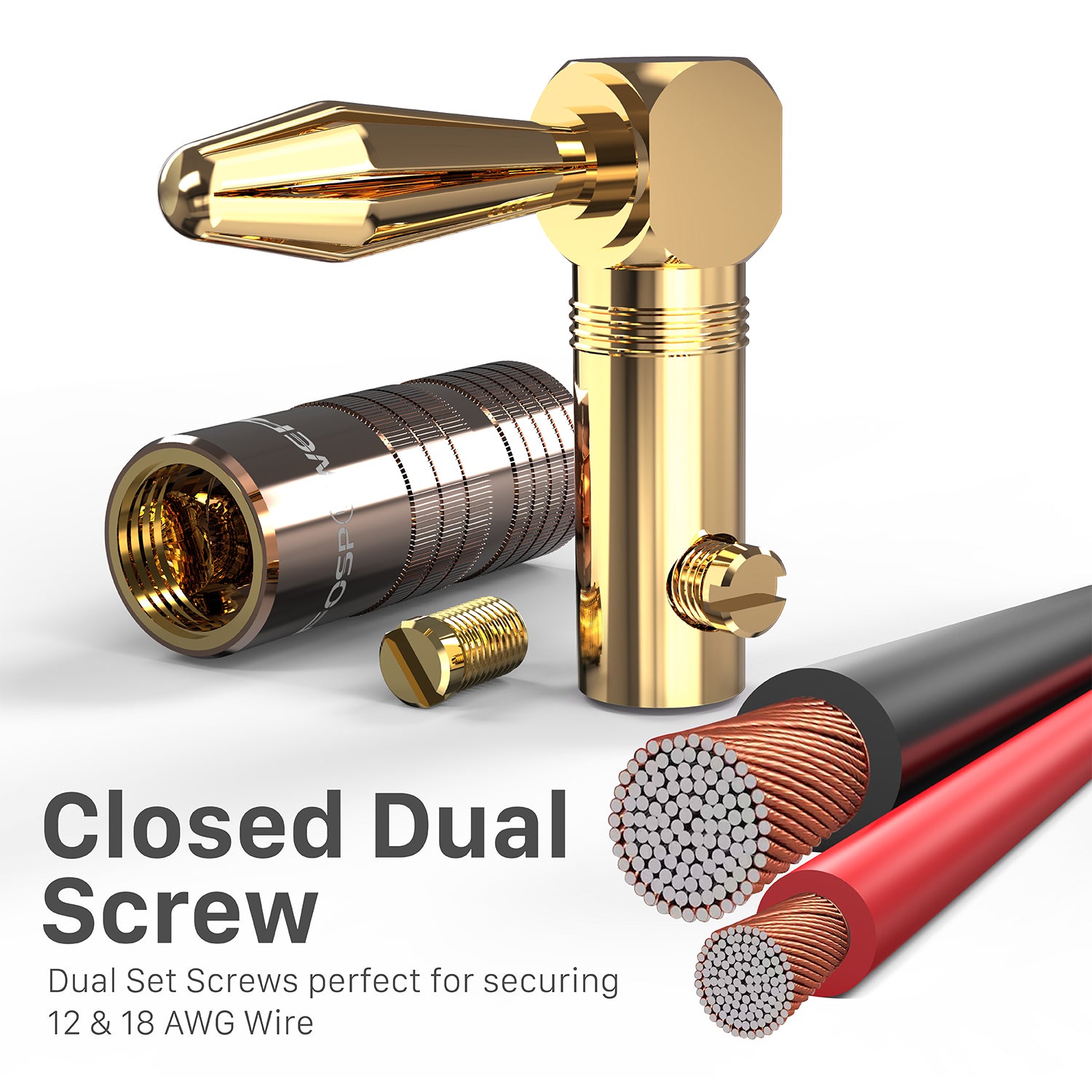 Right Angle Dual Screw Closed Type Banana Plugs for Speaker Wire