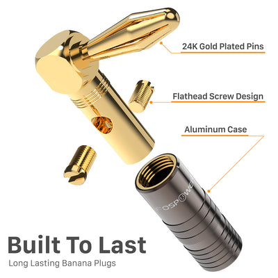 Right Angle Dual Screw Closed Type Banana Plugs for Speaker Wire