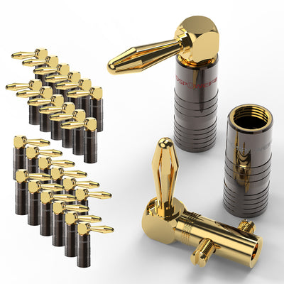 Right Angle Dual Screw Closed Type Banana Plugs for Speaker Wire