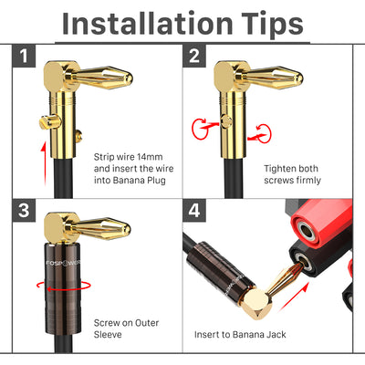 Right Angle Dual Screw Closed Type Banana Plugs for Speaker Wire