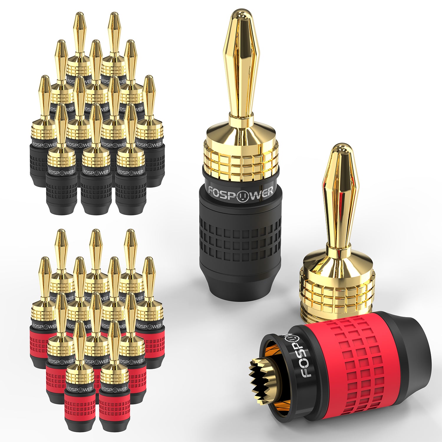 Screwless Type Gold Plated Deadbolt Banana Plugs for Speaker Wire