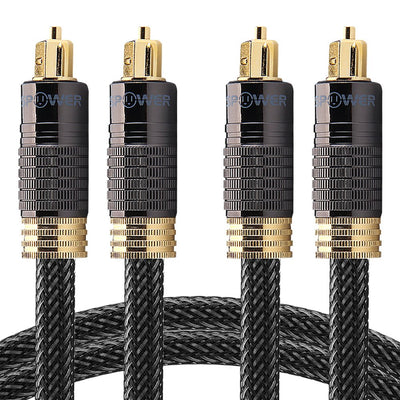 FosPower Gold Plated Toslink Male to Toslink Male Cable W/ Gray Nylon Mesh - Black - 3FT - 2 Pack