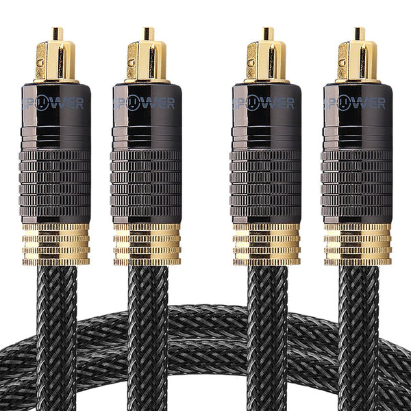 FosPower Gold Plated Toslink Male to Toslink Male Cable W/ Gray Nylon Mesh - Black - 3FT - 2 Pack
