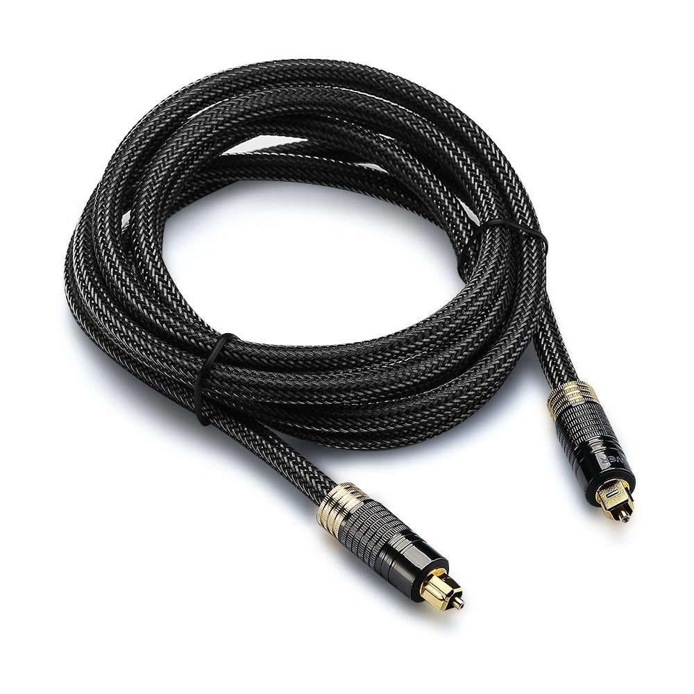 FosPower Gold Plated Toslink Male to Toslink Male Cable W/ Gray Nylon Mesh - Black - 3FT - 2 Pack