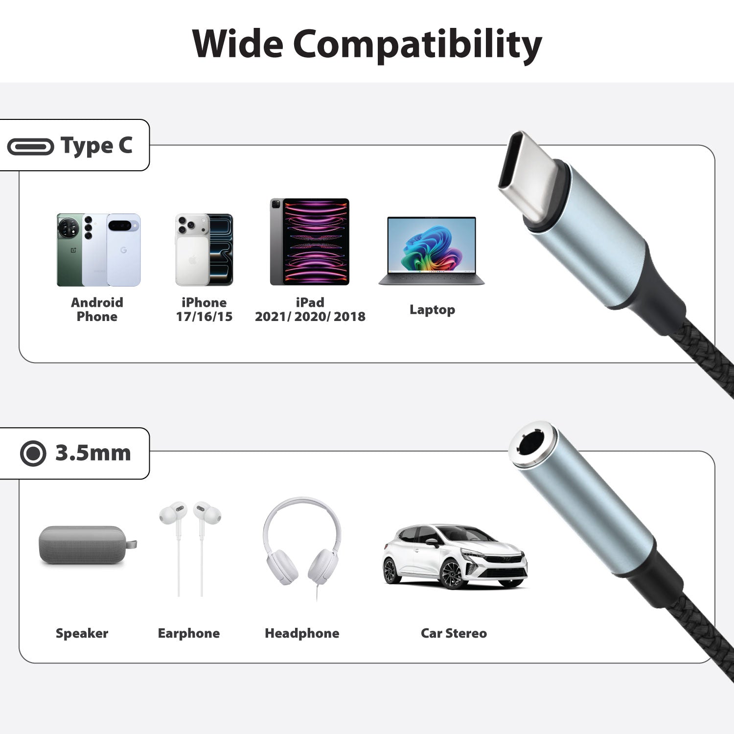 USB-C to 3.5mm Stereo Audio Aux Dongle Male to Female Adapter Cable