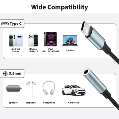 USB-C to 3.5mm Stereo Audio Aux Dongle Male to Female Adapter Cable