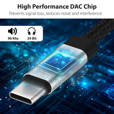USB-C to 3.5mm Audio & USB-C Aux Dongle Male to Female Adapter