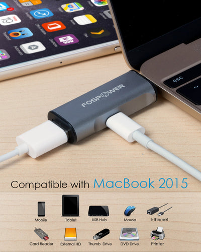 USB-C Male to USB-C and USB-A Female Data Sync and Charge Adapter
