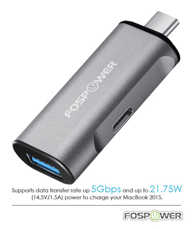 USB-C Male to USB-C and USB-A Female Data Sync and Charge Adapter