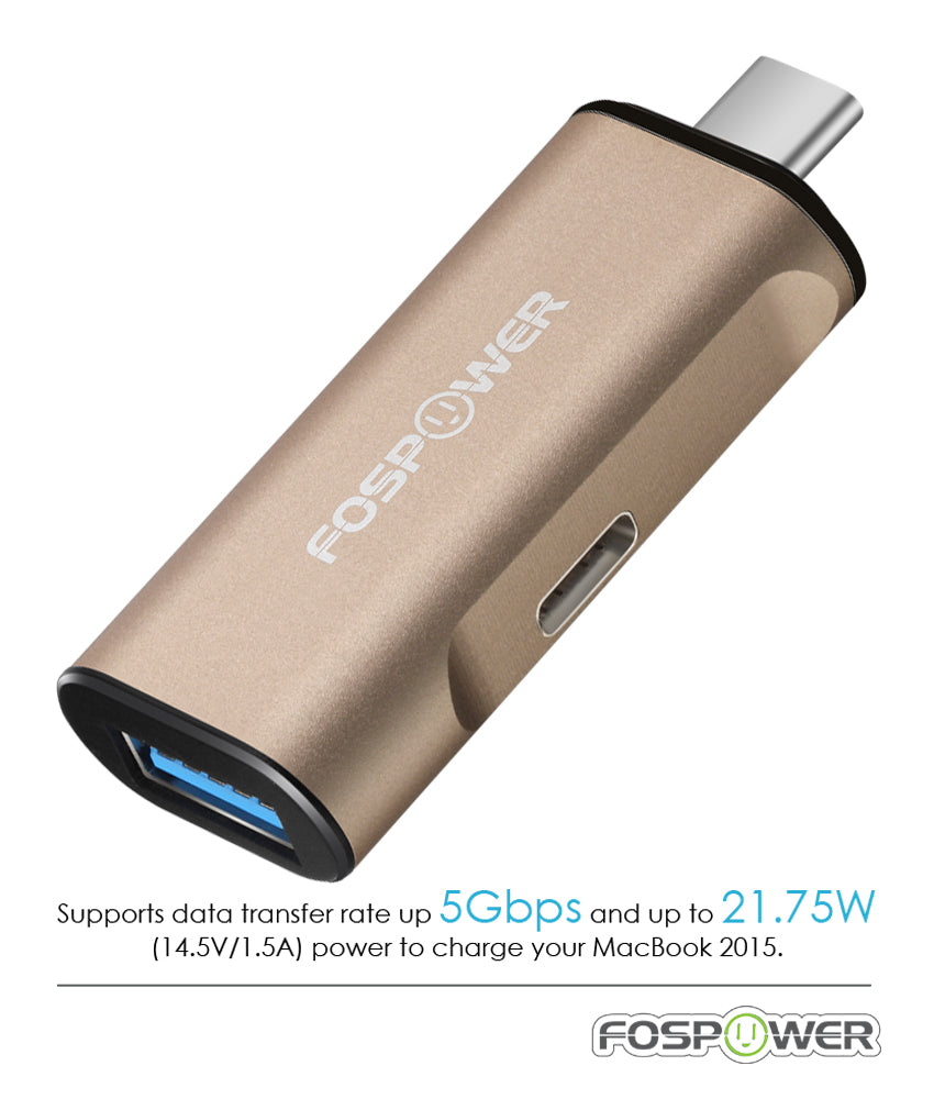 USB-C Male to USB-C and USB-A Female Data Sync and Charge Adapter