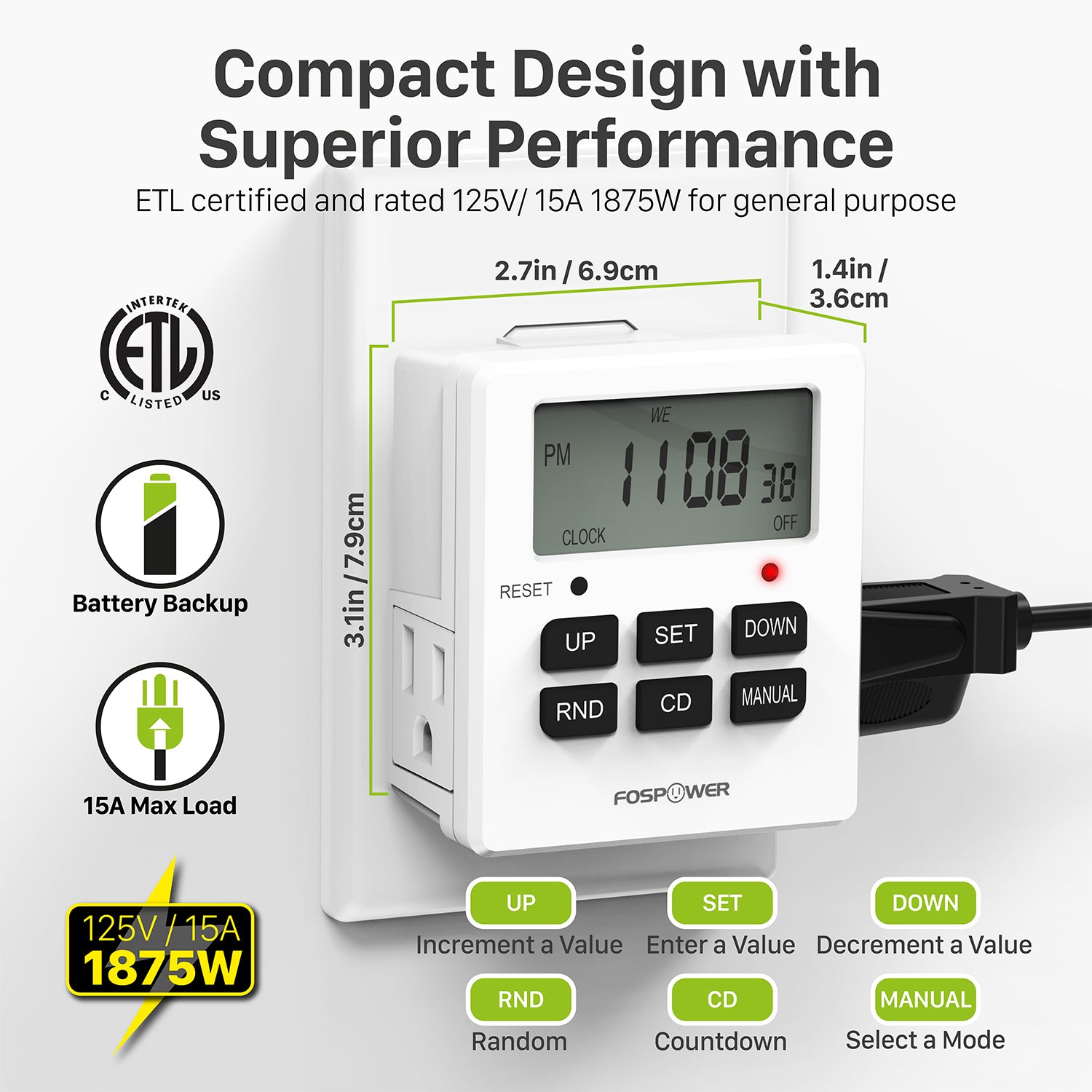 7 Day Weekly Digital Outlet Timer with Two Outlets [ETL Listed]
