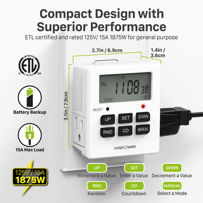 7 Day Weekly Digital Outlet Timer with Two Outlets [ETL Listed]
